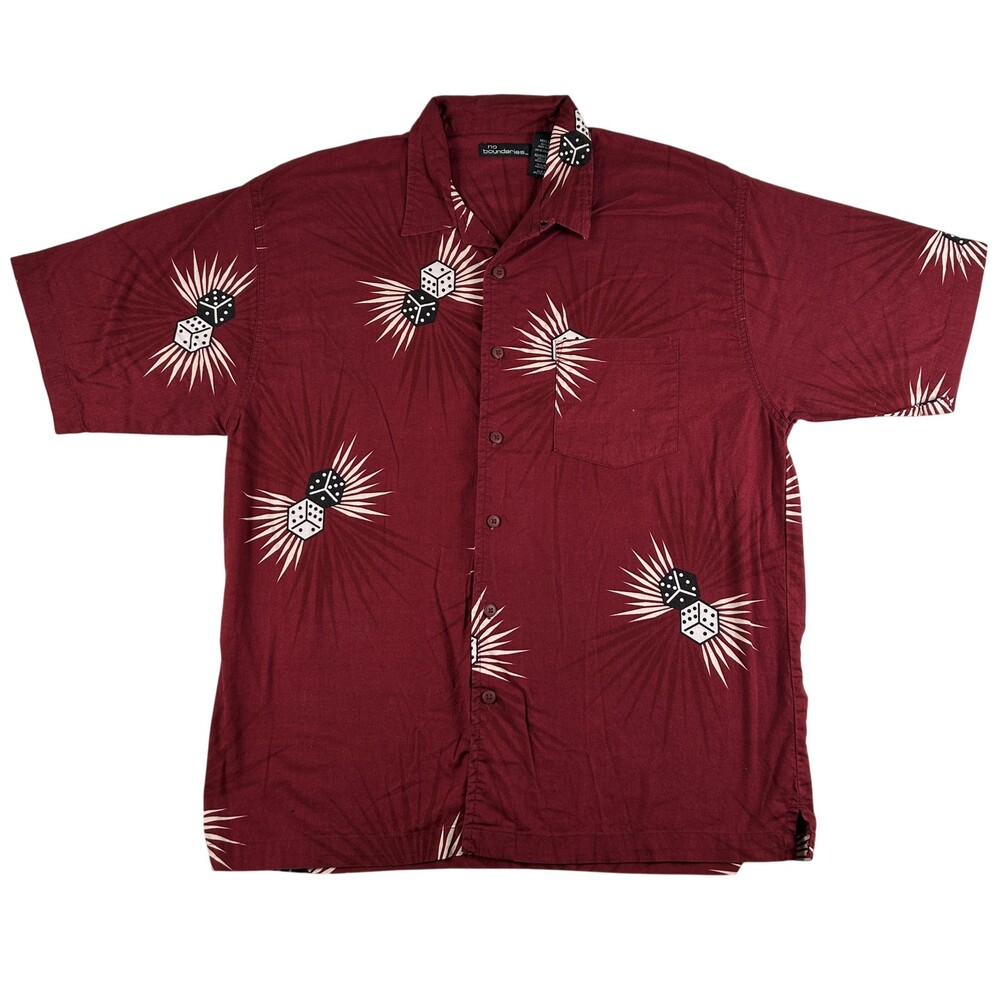 No Boundaries Shirt Mens Large Red Dice Graphic Button Front Casino Novelty